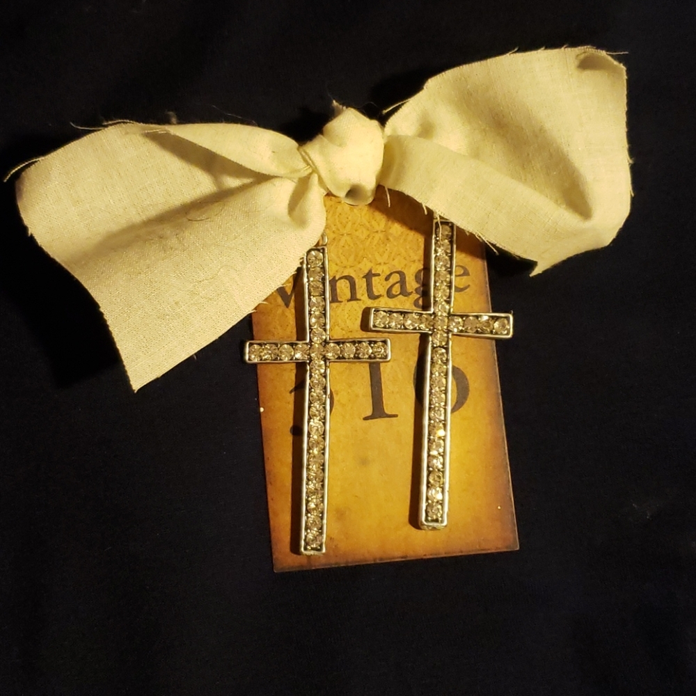 Cross Silver and Crystal Fashion Earrings